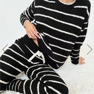 Splendid Black and Oat Stripe Fuzzy Sweater PJ Set NWT